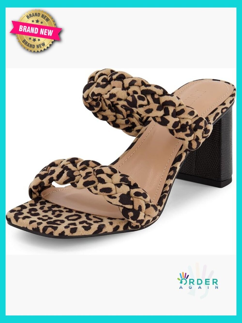 Chunky Braided Heel Sandals with Memory Foam Block Heel Square Toe Summer